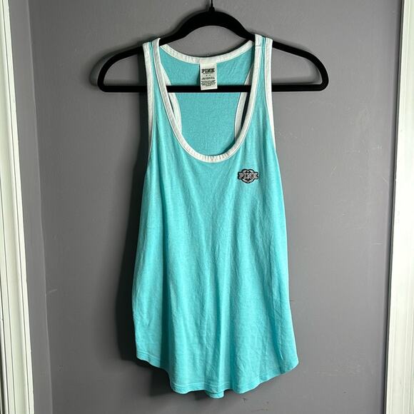 Victoria’s Secret Light Blue Racerback Tank with White Trim and Scoop Neck Sz Sm - Picture 9 of 9